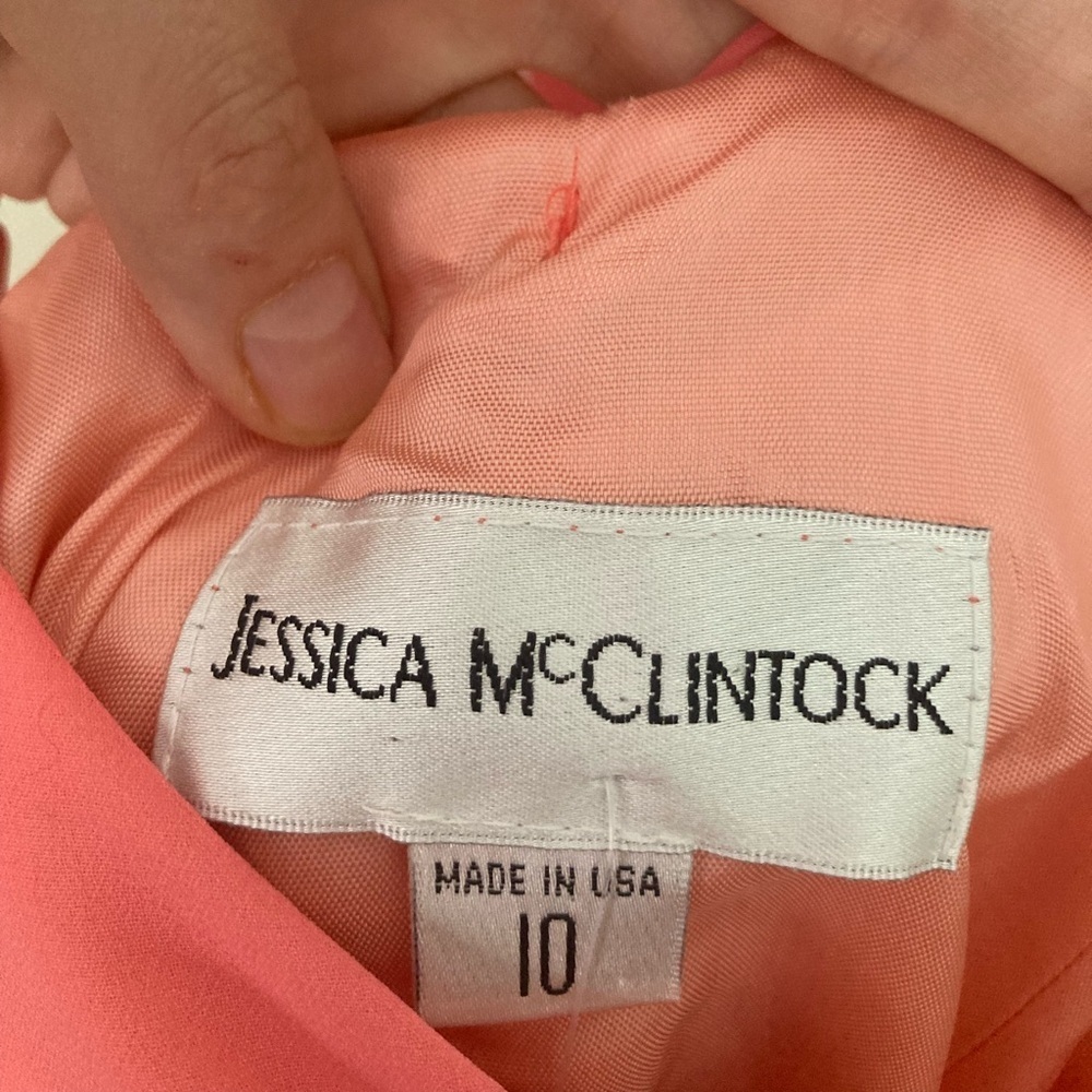 Vintage Jessica McClintock Salmon Pink Maxi Dress Size 10 With Scarf - Picture 5 of 6